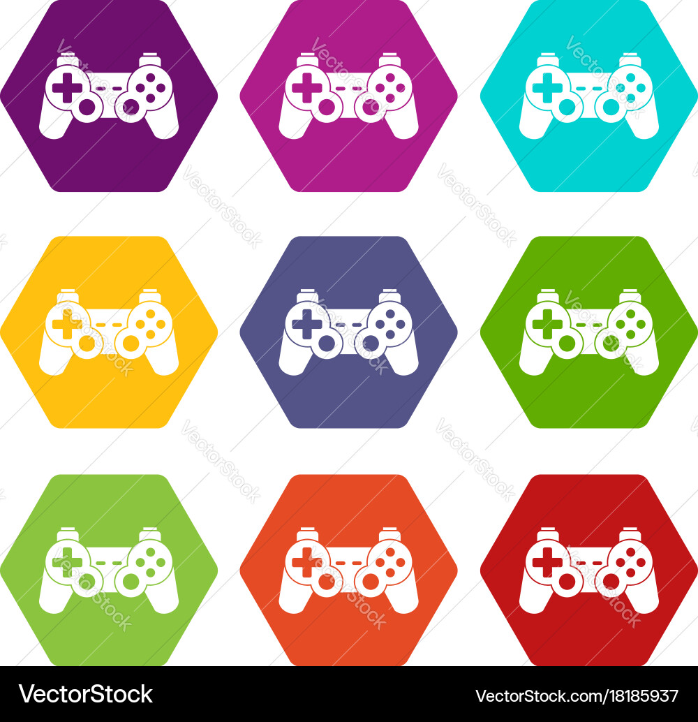 Game controller icon set color hexahedron vector image