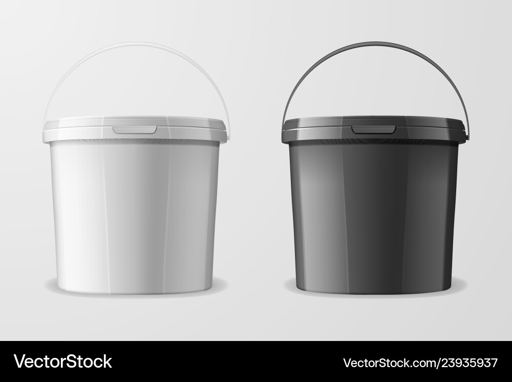 Realistic 3d white and black plastic bucket Realistic 3d white and black plastic bucket vector image