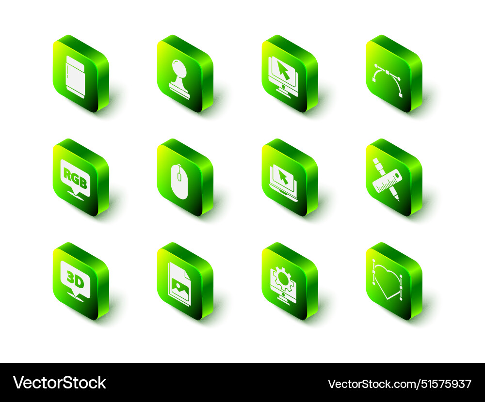 Set stamp computer monitor and cursor bezier Set stamp computer monitor and cursor bezier vector image