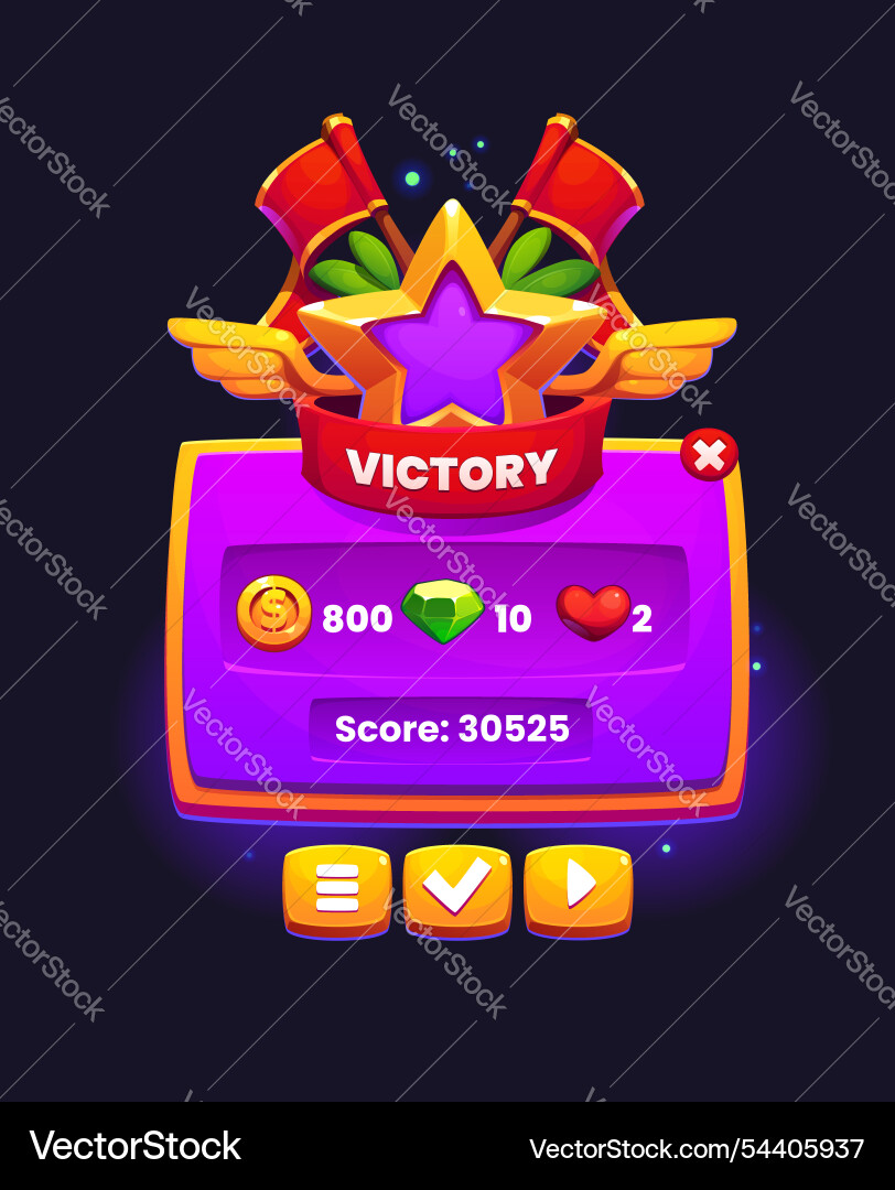 Victory game frame banner or popup menu window Victory game frame banner or popup menu window Vector Image