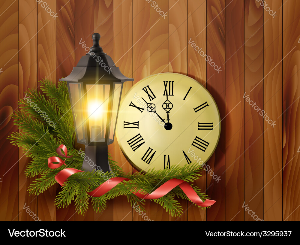 Weihnachtsuhr und Laterne Hintergrund Vektorbild