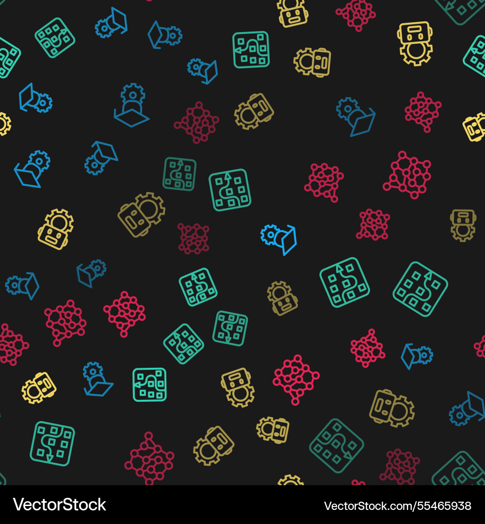 Set line graduation cap neural network robot Set line graduation cap neural network robot vector image