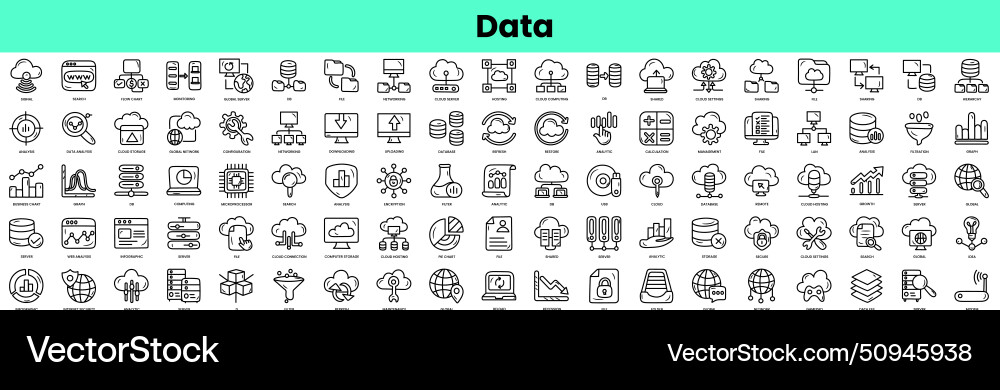 Set of data icons linear style icon bundle Set of data icons linear style icon bundle vector image