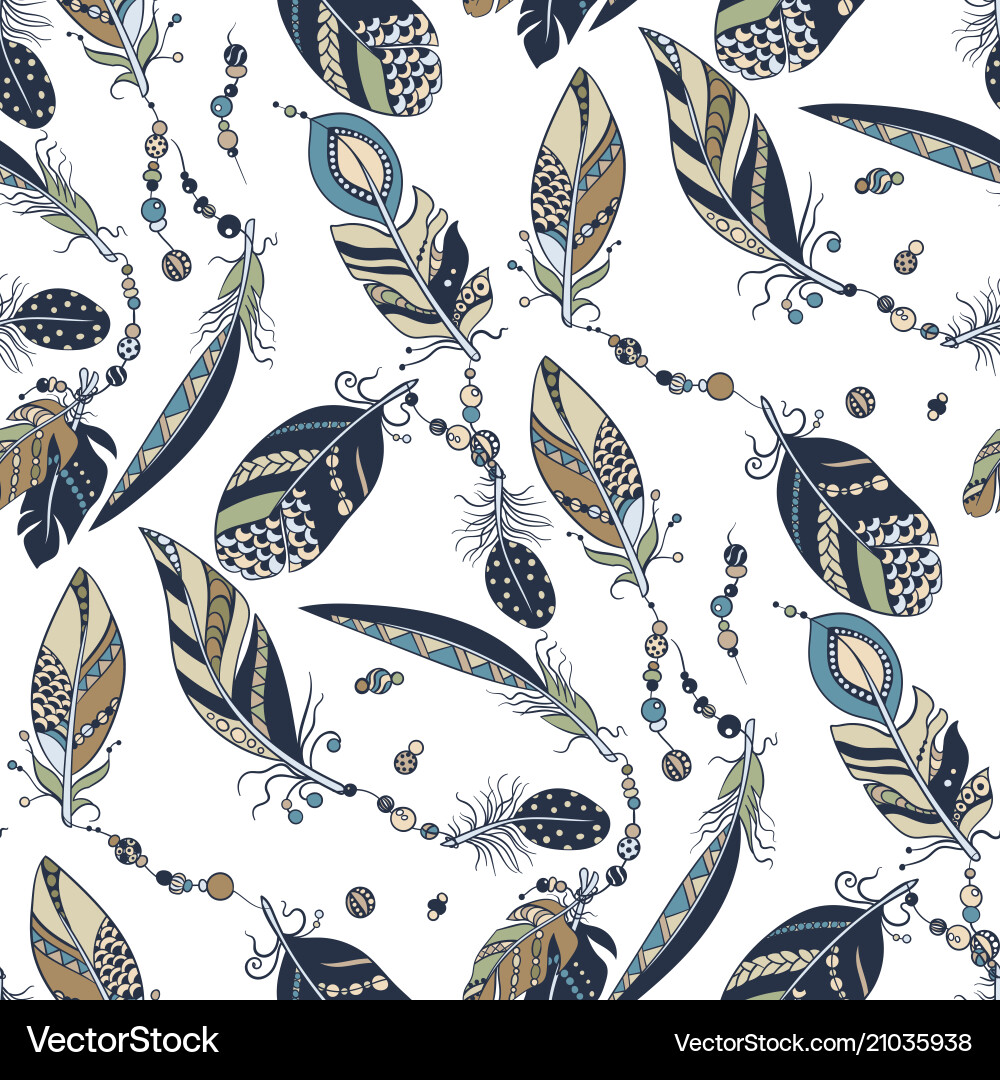 Tribal native seamless pattern with feathers Tribal native seamless pattern with feathers vector image