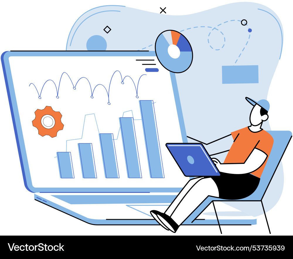 Businessman or freelancer with computer searching Businessman or freelancer with computer searching vector image