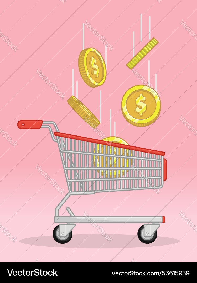 Einkaufswagen Münztropfen fallen über Einkaufswagen Münztropfen fallen über vektorbild