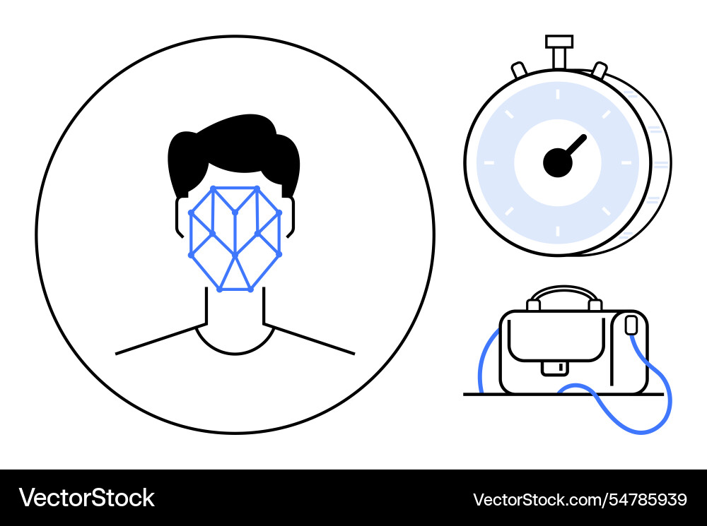 Facial recognition technology with timer Facial recognition technology with timer vector image