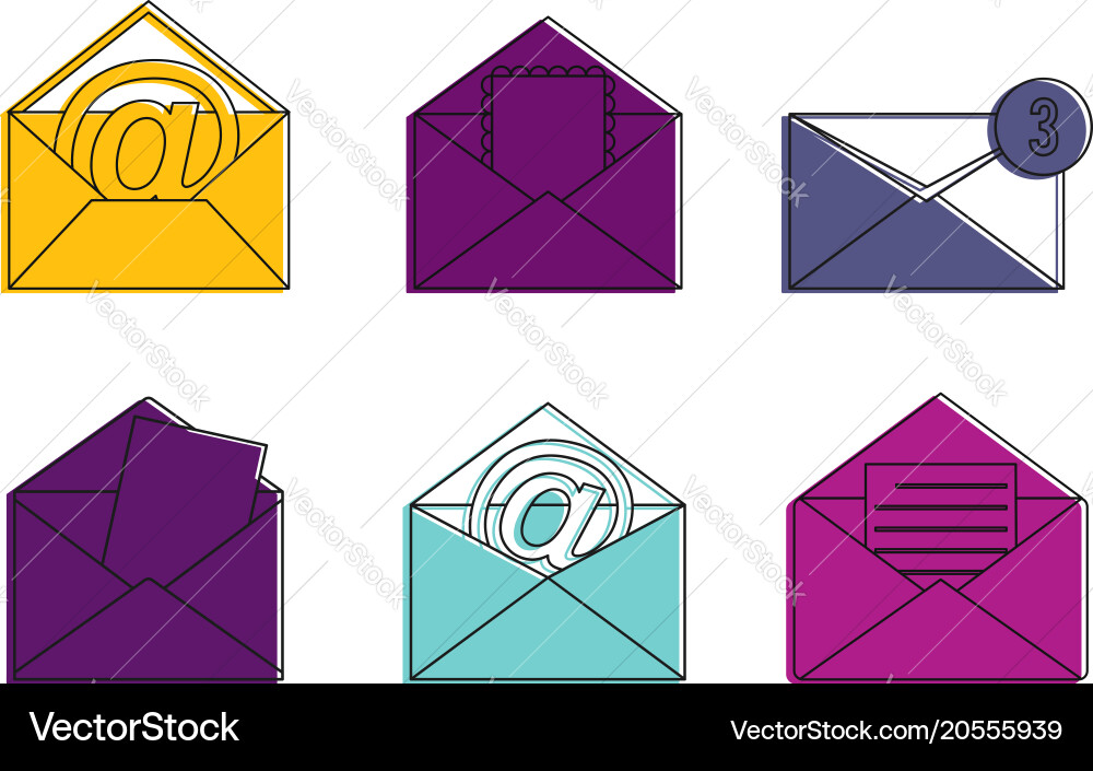 Mail icon set color outline style Vector Image