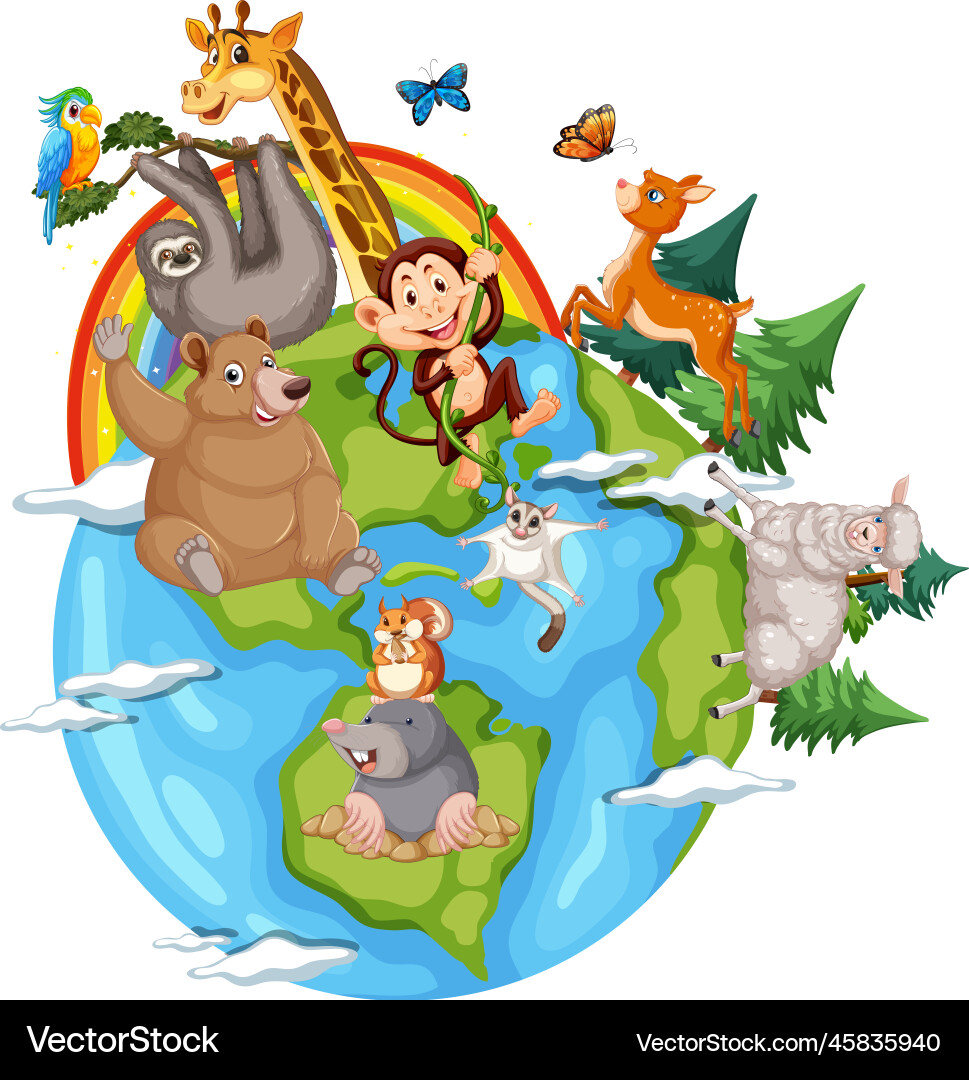 Animals on the planet earth Royalty Free Vector Image
