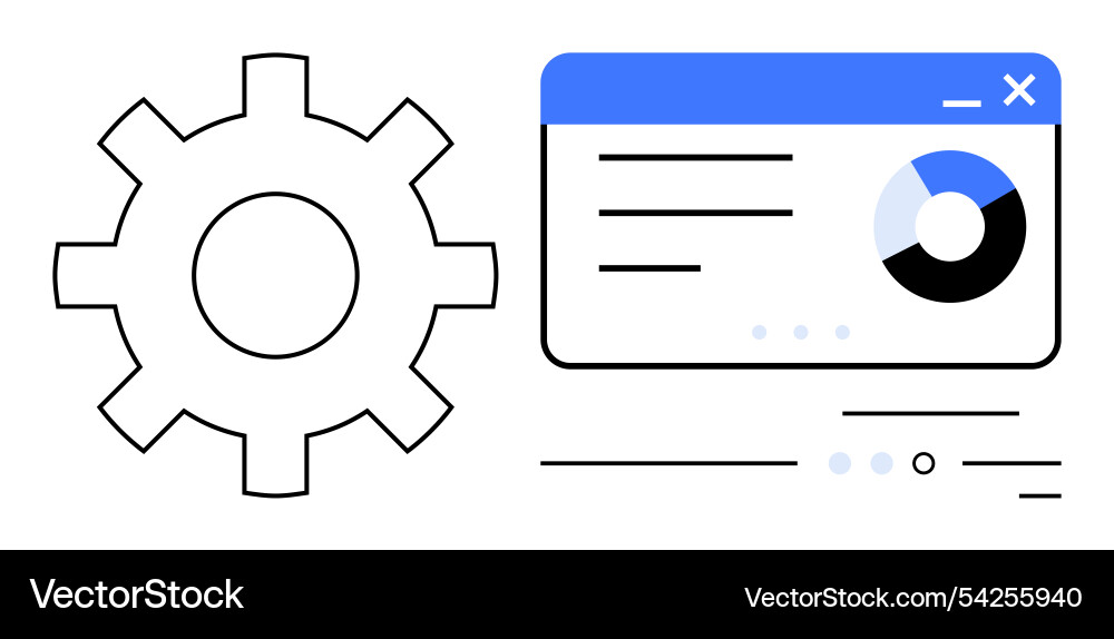 Gear icon next to dashboard window with pie chart Gear icon next to dashboard window with pie chart vector image