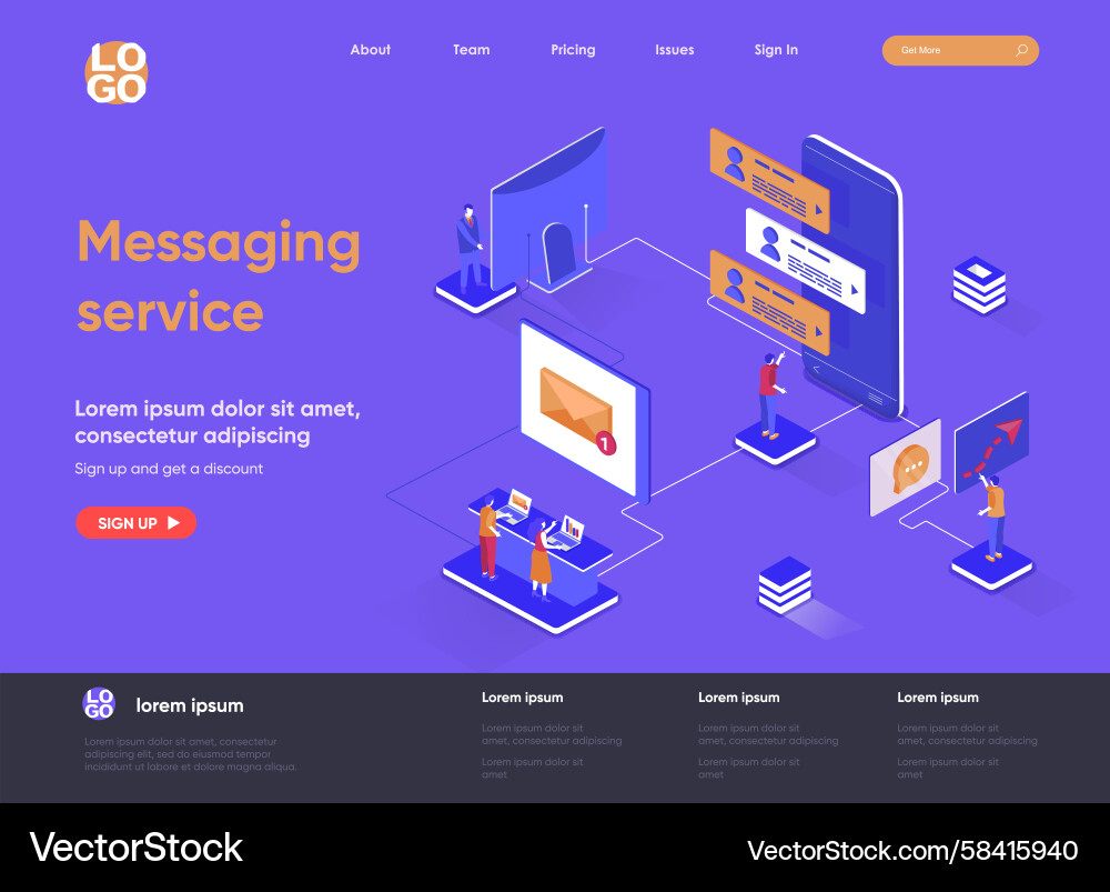 Messaging App Isometric Landing Page Vector Image