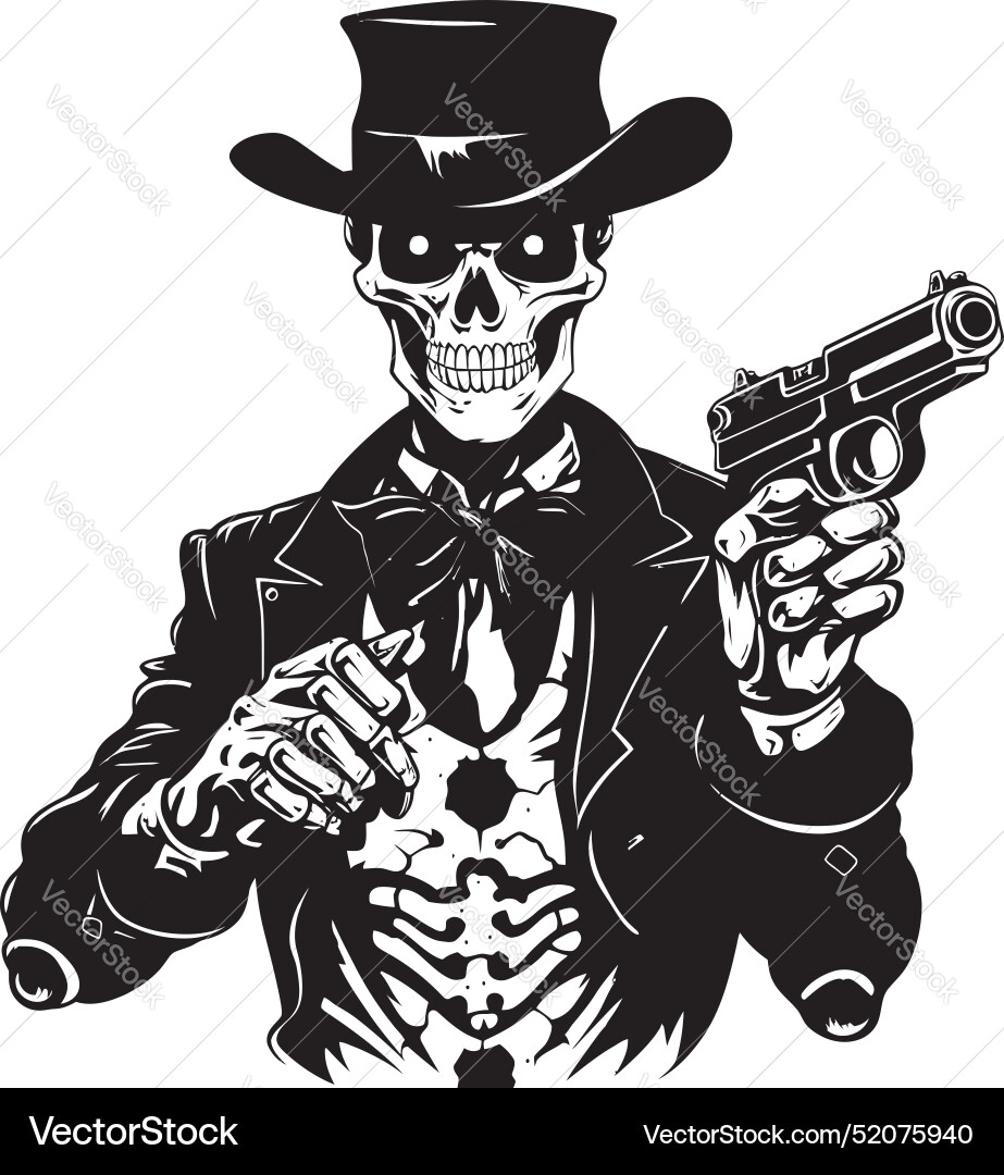Pistol posse gunslinging skeleton icon design Vector Image