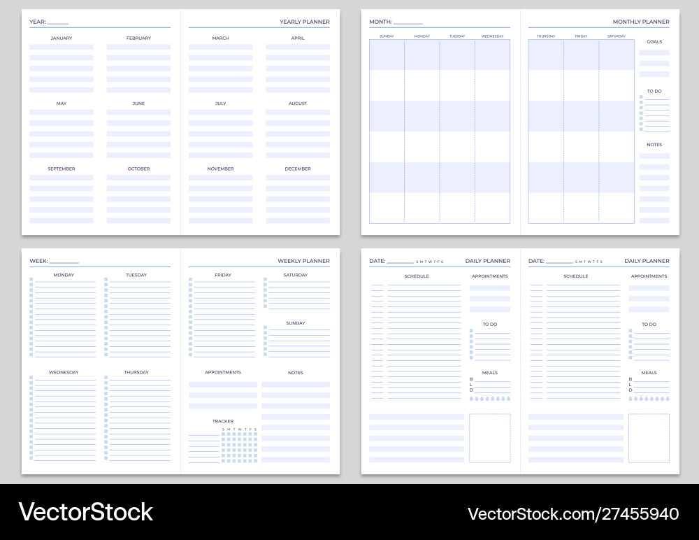 Planner note pages templates yearly monthly