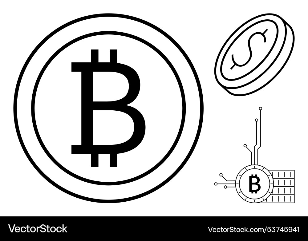 Bitcoin and cryptocurrency symbols with circuit Bitcoin and cryptocurrency symbols with circuit vector image