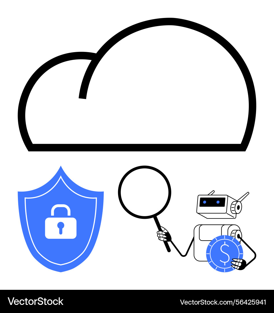 Cloud computing with security shield search Cloud computing with security shield search vector image