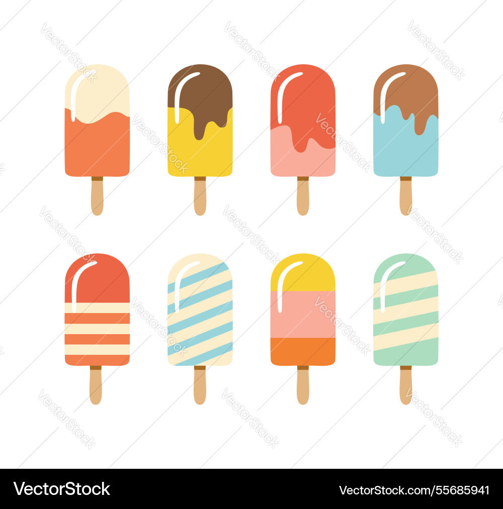 Ice lolly popsicle creams variety Royalty Free Vector Image