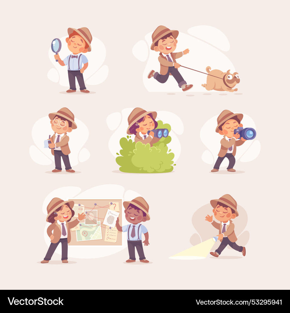 Inspizieren Detective Boy und Mädchen Charakter Inspizieren Detective Boy und Mädchen Charakter vektorbild