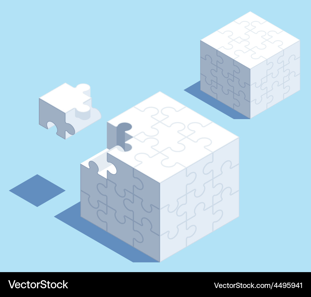 Isometric Puzzle Cube with Missing Piece Vector Image