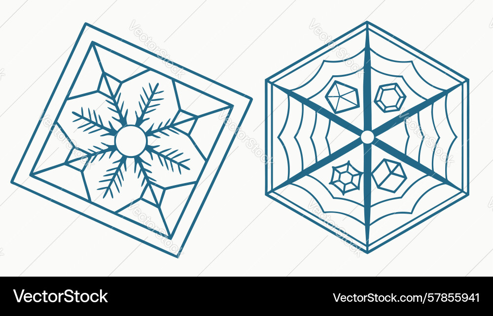 Set of geometric snowflake design elements Vector Image