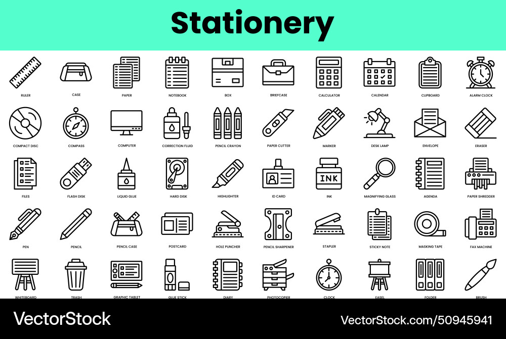 Set of stationery icons linear style icon bundle Vector Image