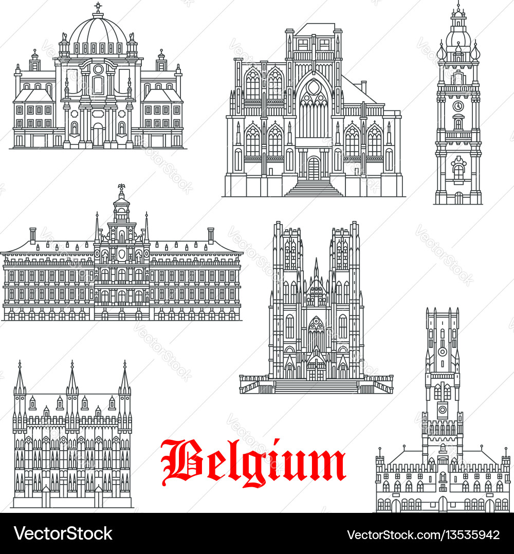 Architecture buildings of belgium icons Architecture buildings of belgium icons vector image