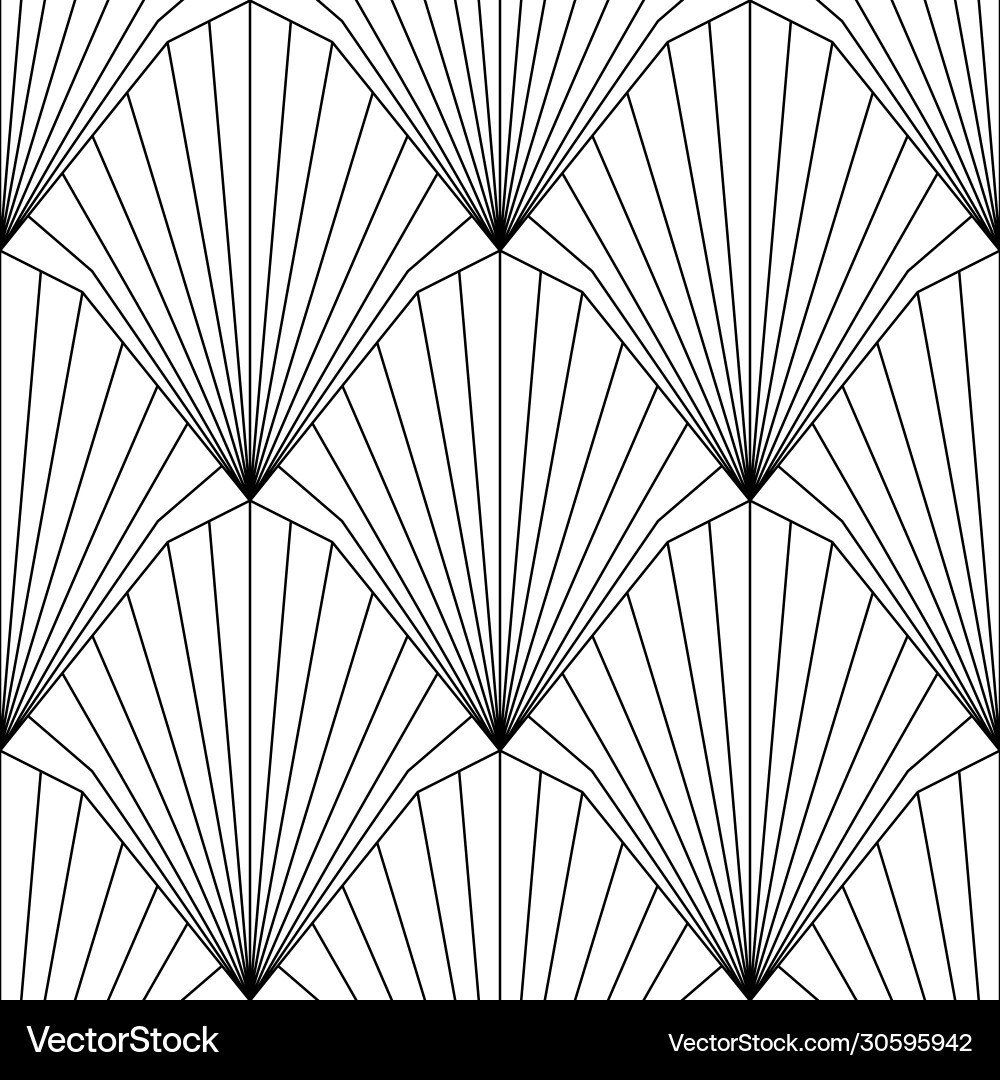 Art deco pattern fanning seamless black and white Art deco pattern fanning seamless black and white vector image