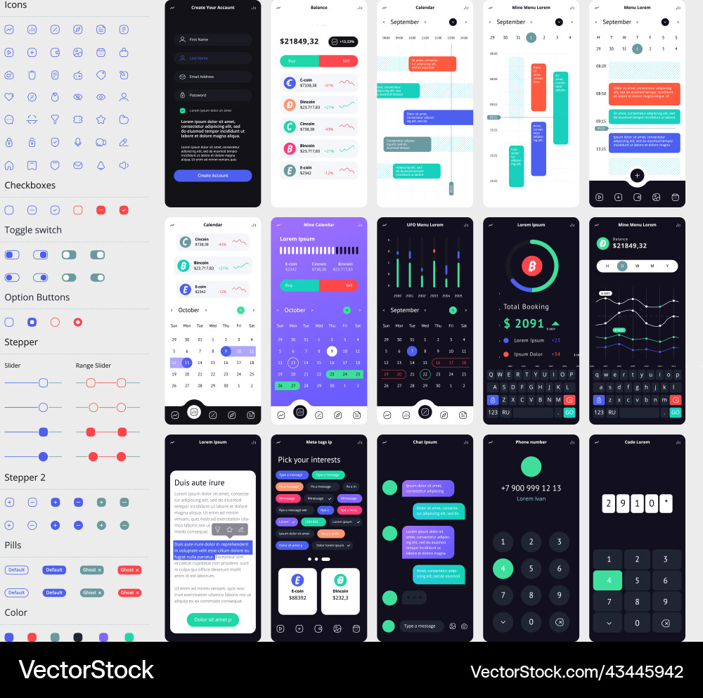 Phone UI Wireframe Kit - Mobile App Template vector image