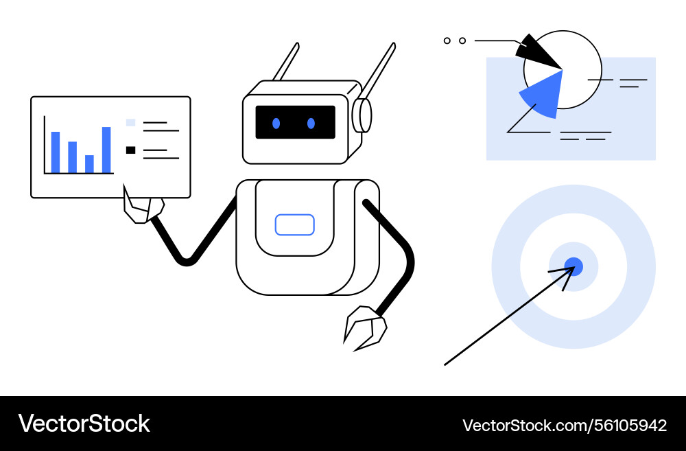 Robot analyzing data using charts and target Robot analyzing data using charts and target vector image