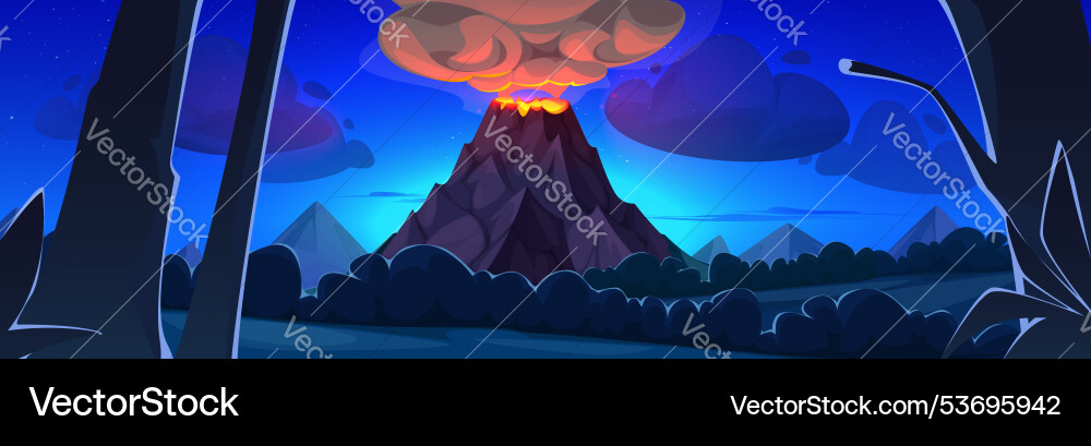 Volcano eruption on night tropical island Volcano eruption on night tropical island vector image