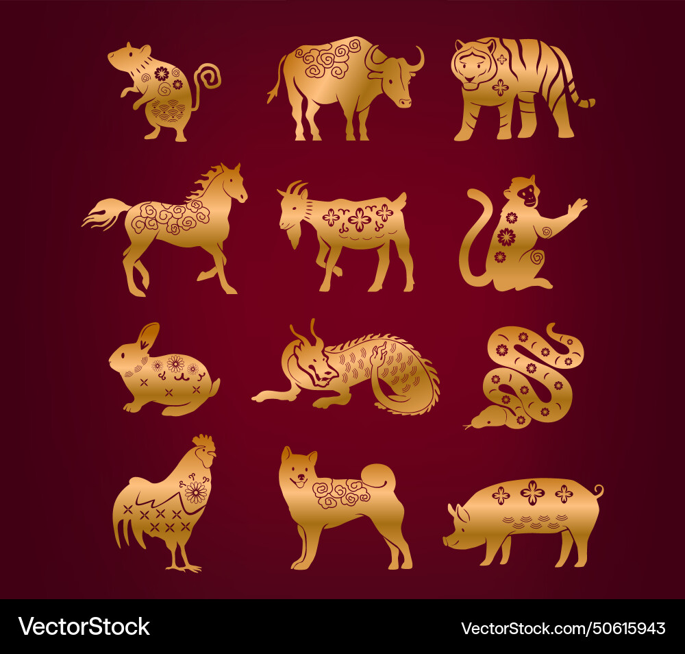 Chinese zodiac consists of 12 animals rat ox Chinese zodiac consists of 12 animals rat ox vector image