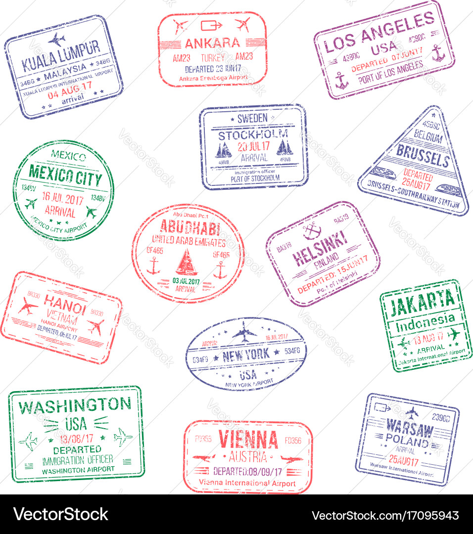 City Passport Stamps - World Travel vector image
