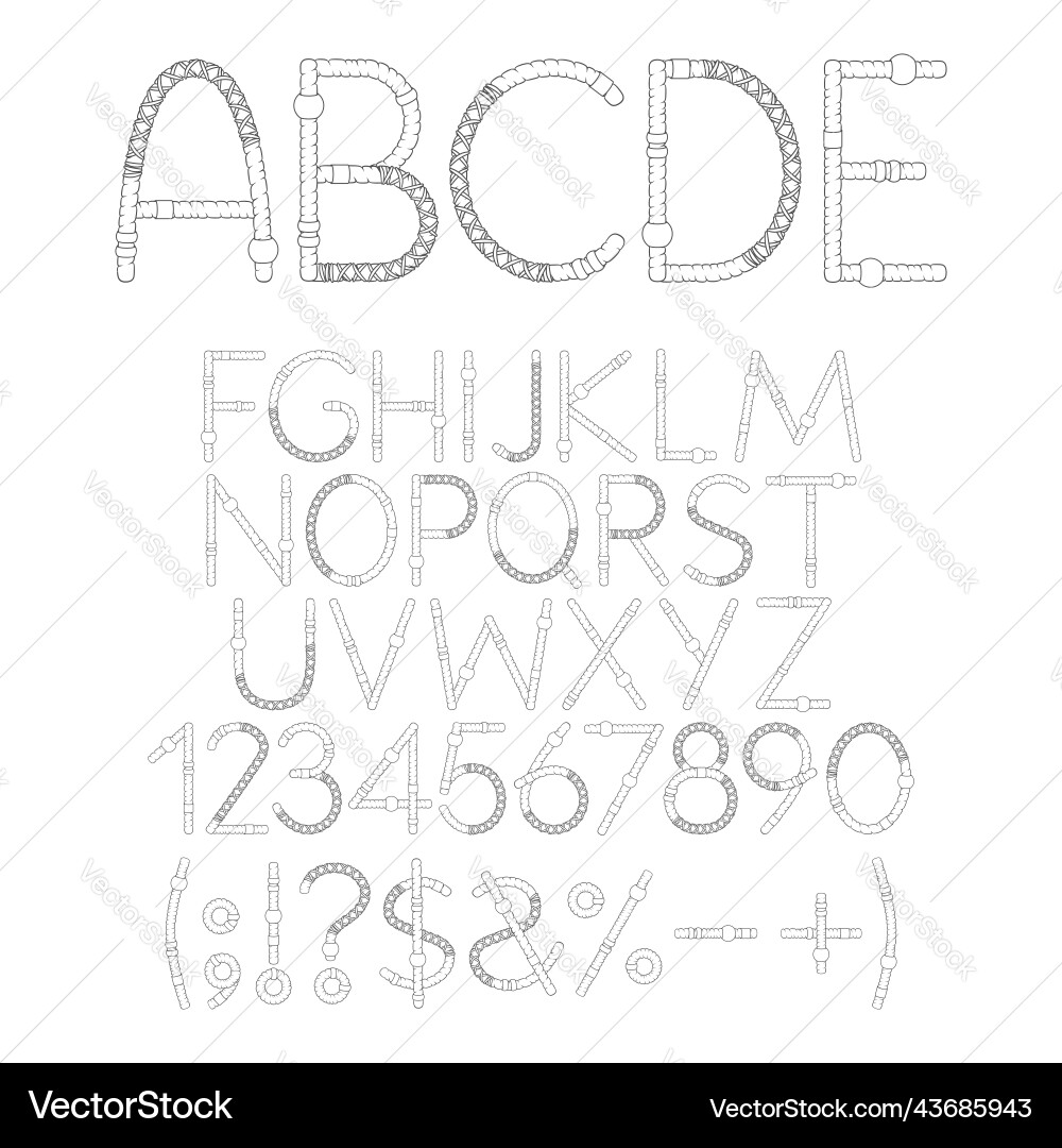 Font alphabet letter number from dreadlocks Font alphabet letter number from dreadlocks Vector Image