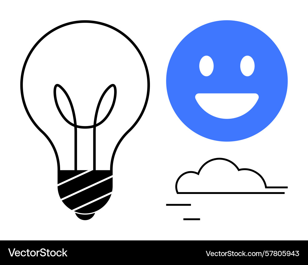Lightbulb with happy face and cloud symbolizing vector image