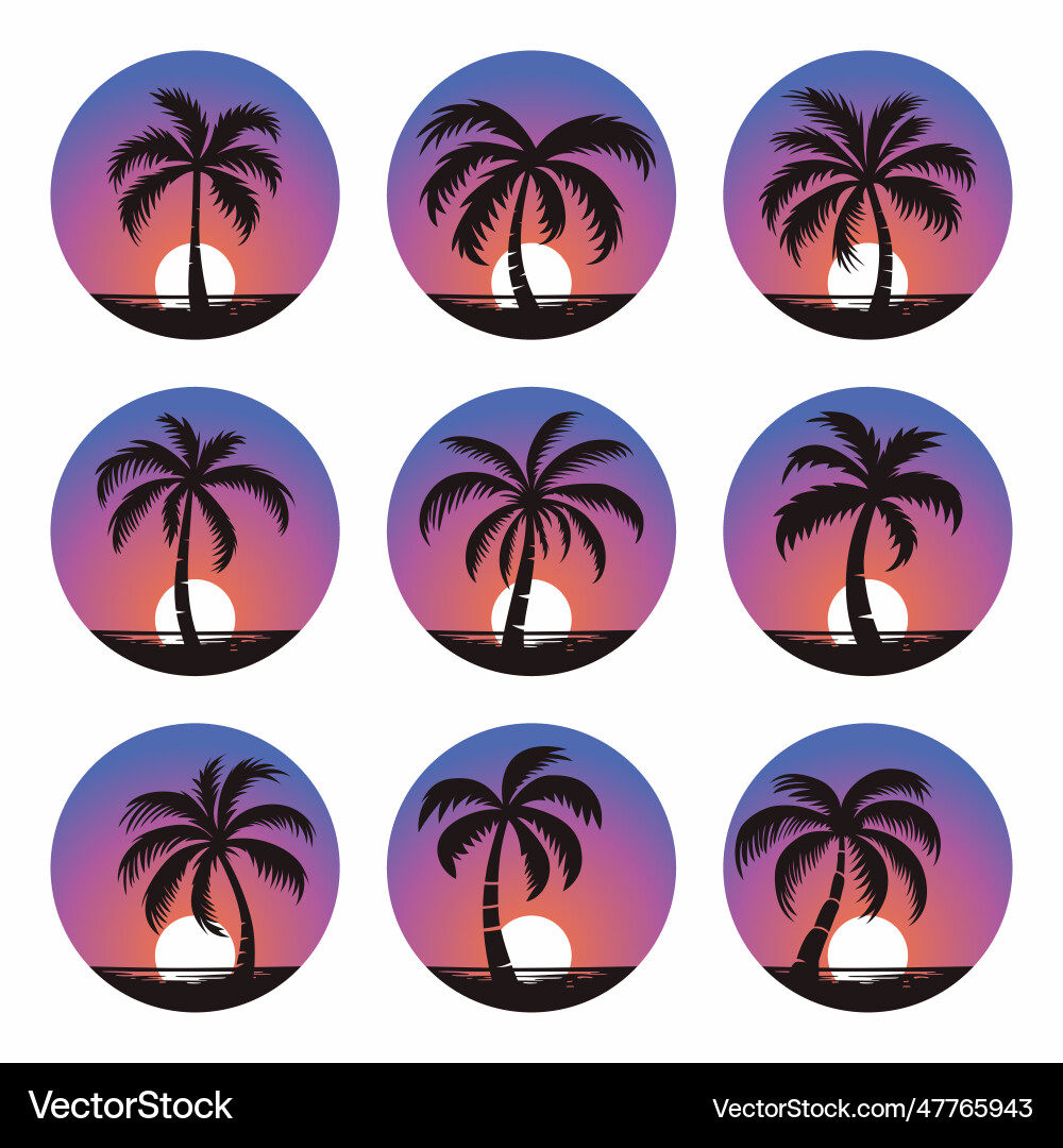 Palm trees tree icon set isolated Vector Image