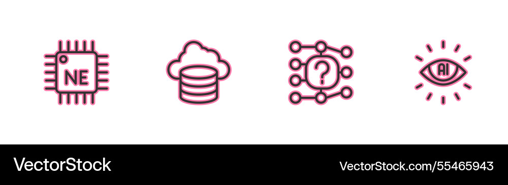 Set line processor cpu neural network cloud Set line processor cpu neural network cloud vector image