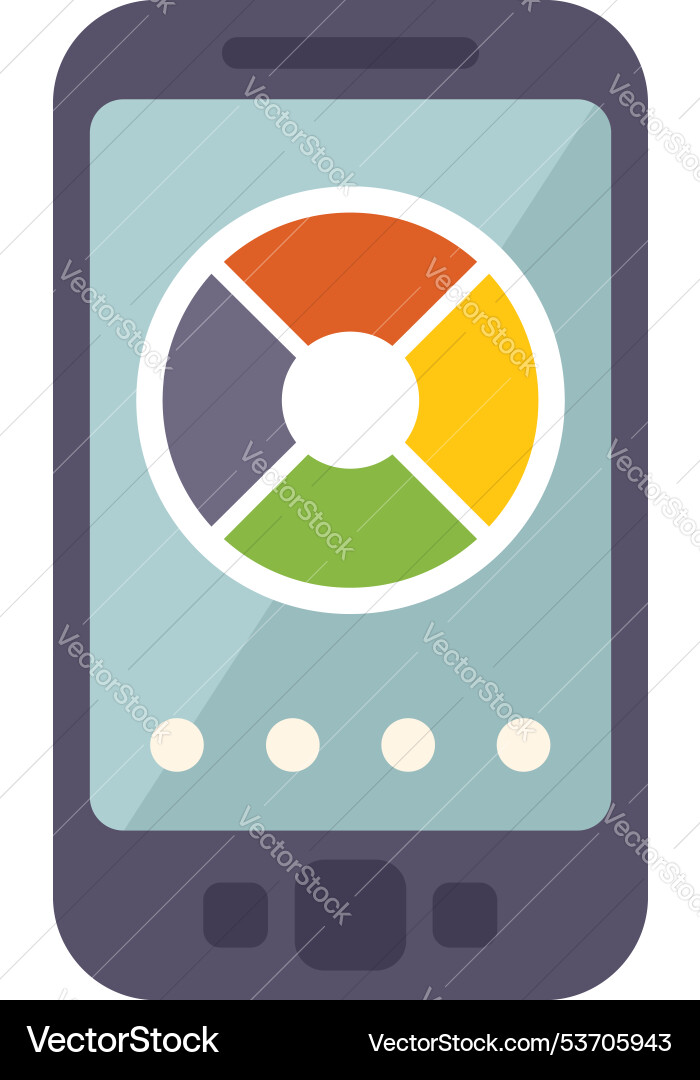 Smartphone showing analytics app with pie chart Smartphone showing analytics app with pie chart vector image