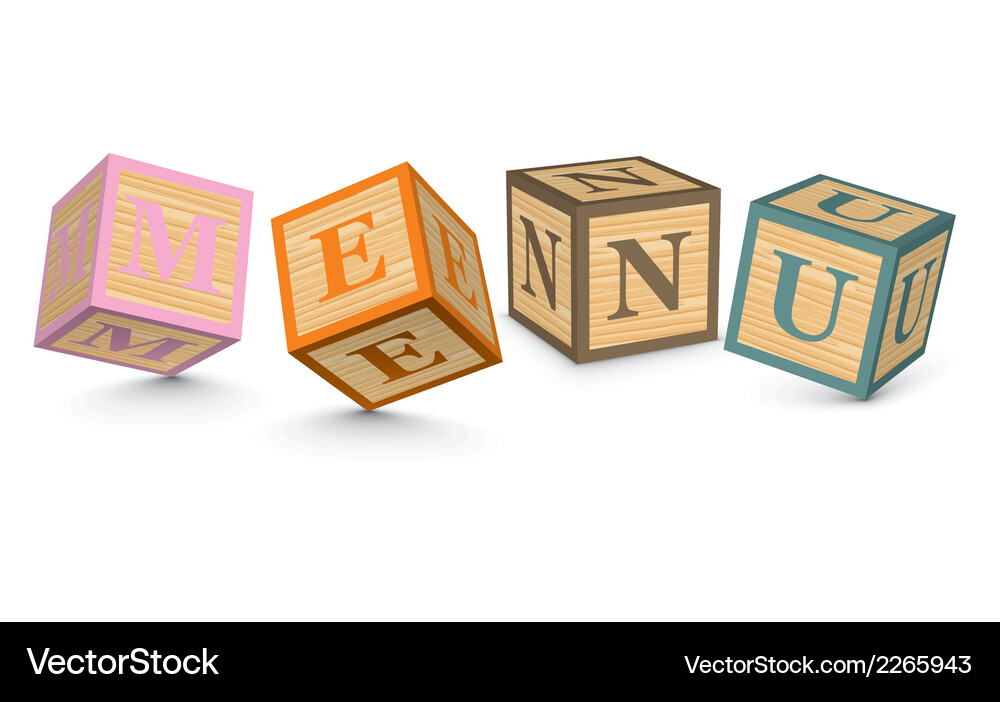 Word menu written with alphabet blocks Vector Image