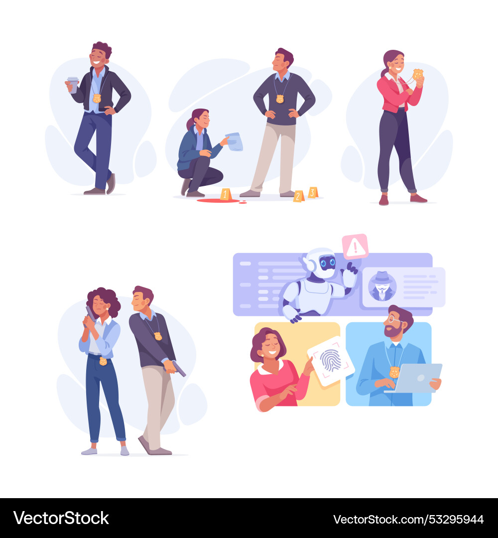 Inspecting detective man character investigating Inspecting detective man character investigating Vector Image
