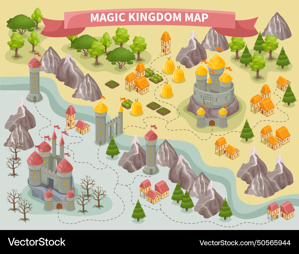 Magic kingdom map Royalty Free Vector Image - VectorStock