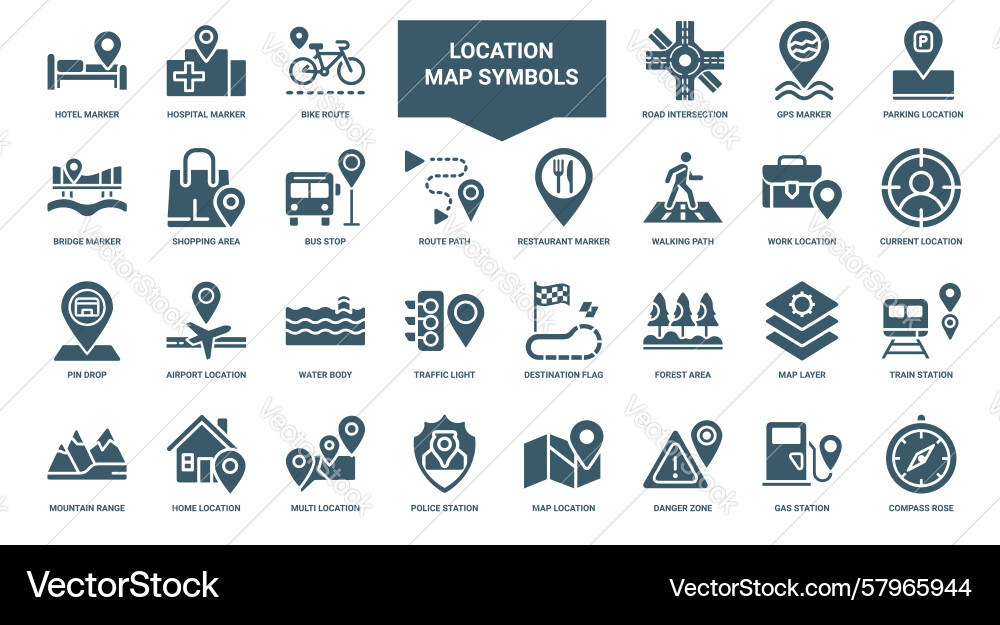 Map Symbol Icons - Navigation & Location Vector Image