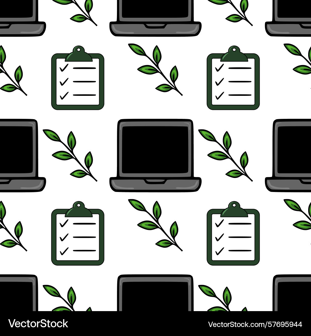 Seamless pattern featuring laptops checklists Seamless pattern featuring laptops checklists vector image