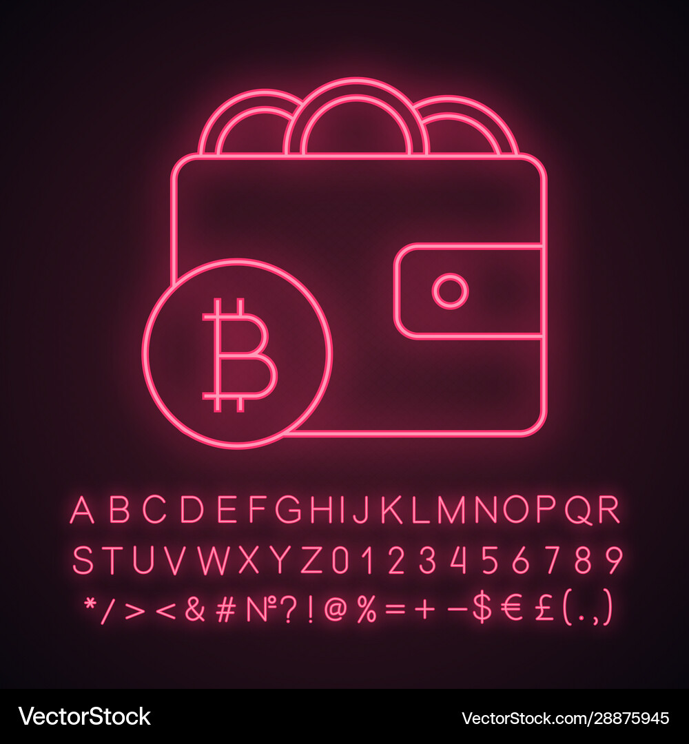 Bitcoin wallet neon light icon – Royalty-Free Vector | VectorStock