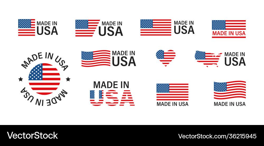 Made in USA Flag Set - Isolated Icon Vector Image