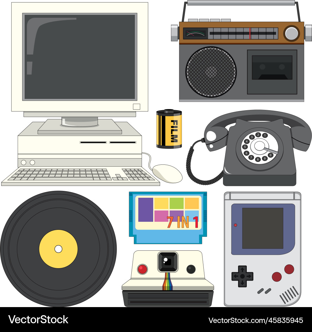 Retro-Gerät Objekte und Elemente Set Retro-Gerät Objekte und Elemente Set Vektorbild
