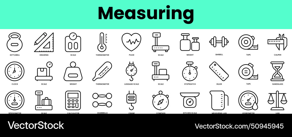 Set of measuring icons linear style icon bundle Vector Image