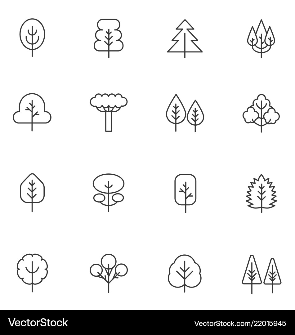 Tree Line Icons - Botanical Collection vector image