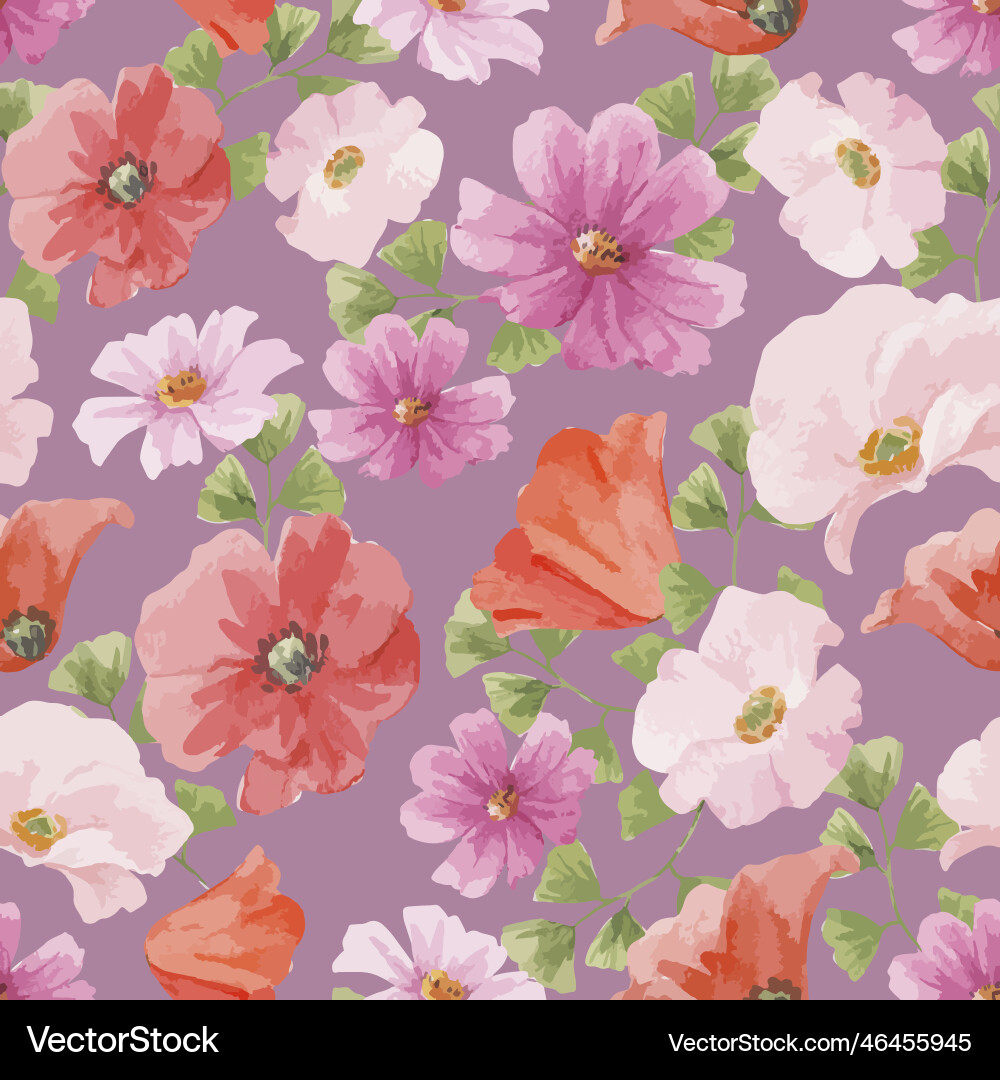 Watercolor Floral Poppy Pattern Vector Image