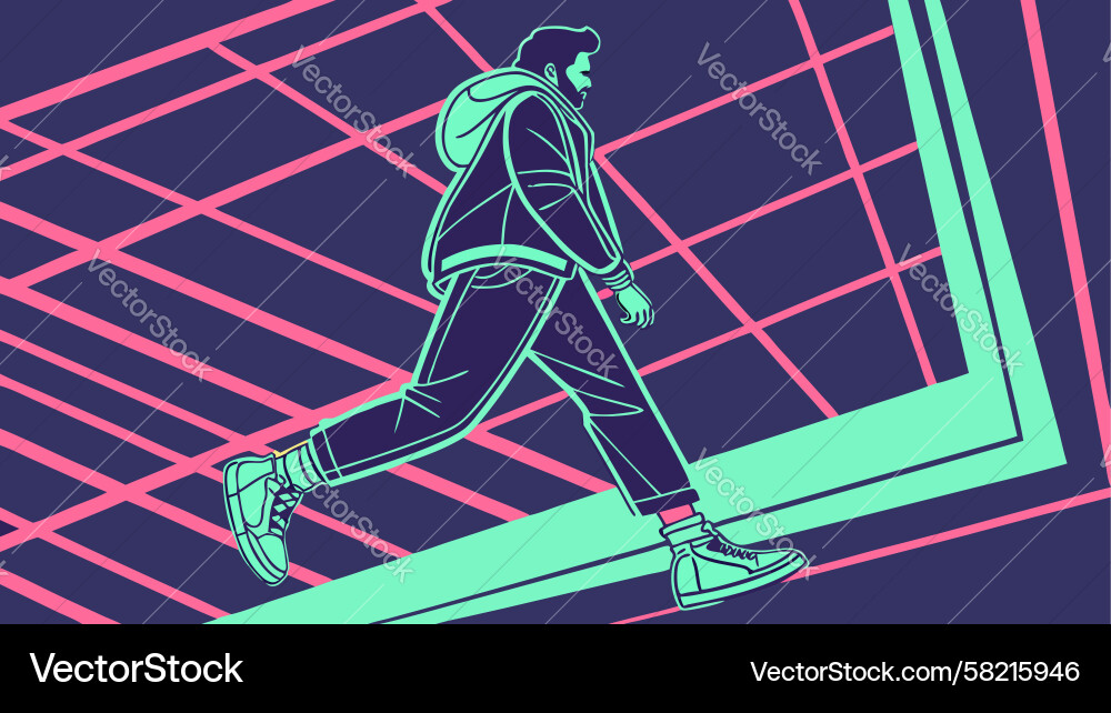 Cyber Runner in Gridscape Vector Image