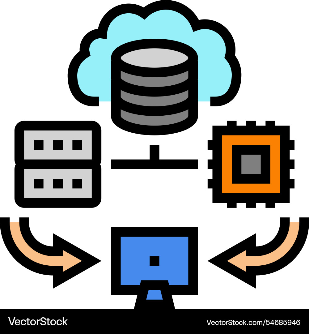 Edge Computing Knoten Rechenzentrum Farbsymbol Vektorbild