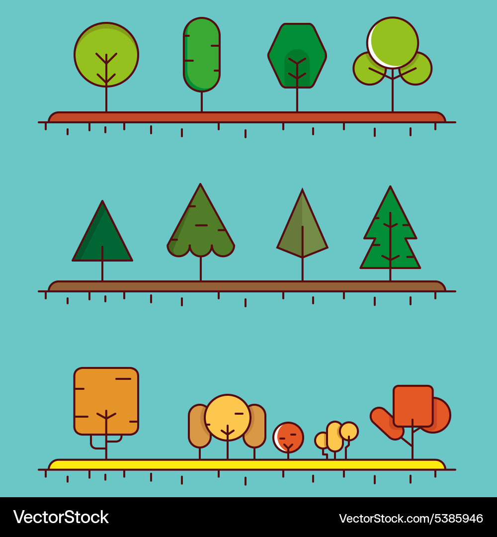 Flat linear set of different trees for design vector image